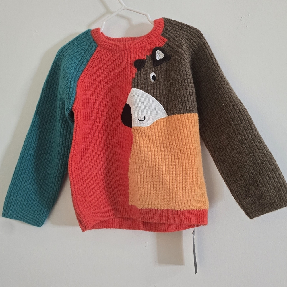 Kids Color Block Bear Sweater